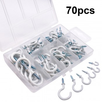 Kissral 70 Piece Screw Hooks Hook Screws Assortment Ceiling Hook Set Cup Hook Holder Kit Screw Hooks Cup Hooks Eye Hooks Ceiling Hooks for Cups Household Items