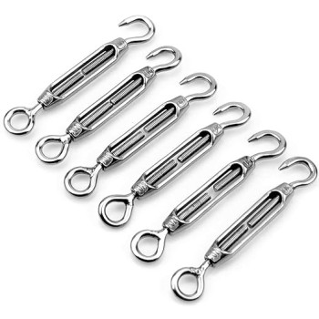 Pack Of 6 Turnbuckle Wire Tensioner M4 Stainless Steel Hook and Eye Tensioners Rope Cable Tension Set Adjustable Garden Wire Tensioner Kit Heavy Duty